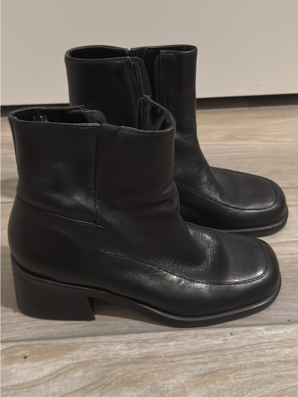 Classic Black Leather Ankle Booties with Low Block Heel